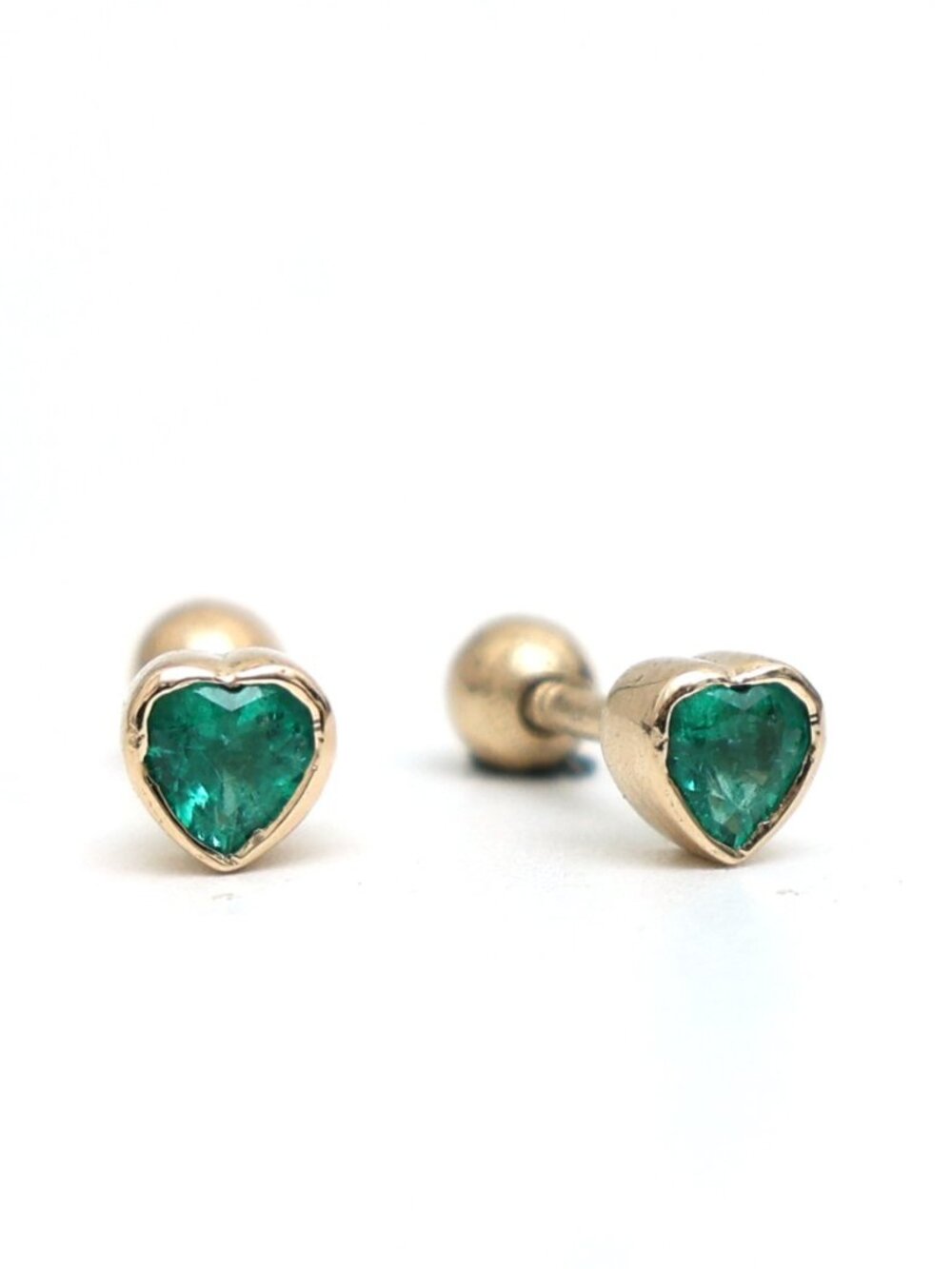Heart Emerald 14K (18K custom) Yellow Gold Solitaire Stud Earrings